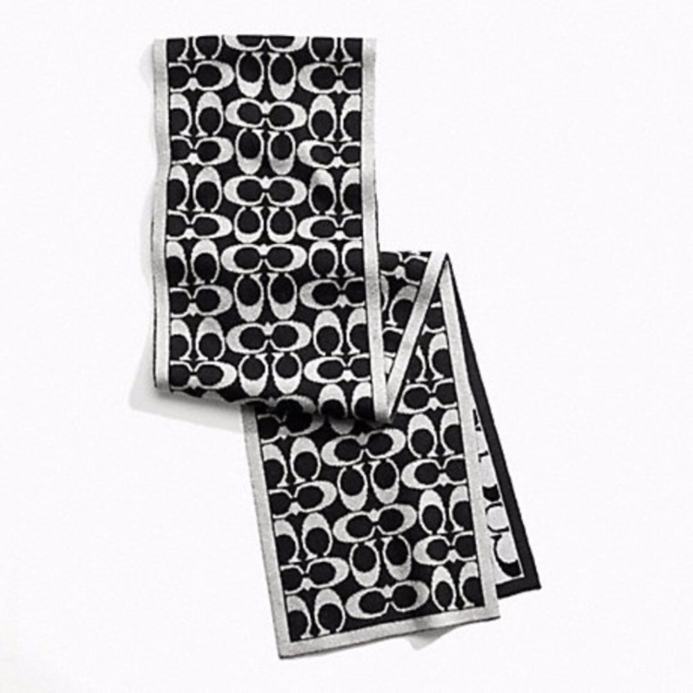 Coach merino wool black white signature scarf - Picture 2 of 8